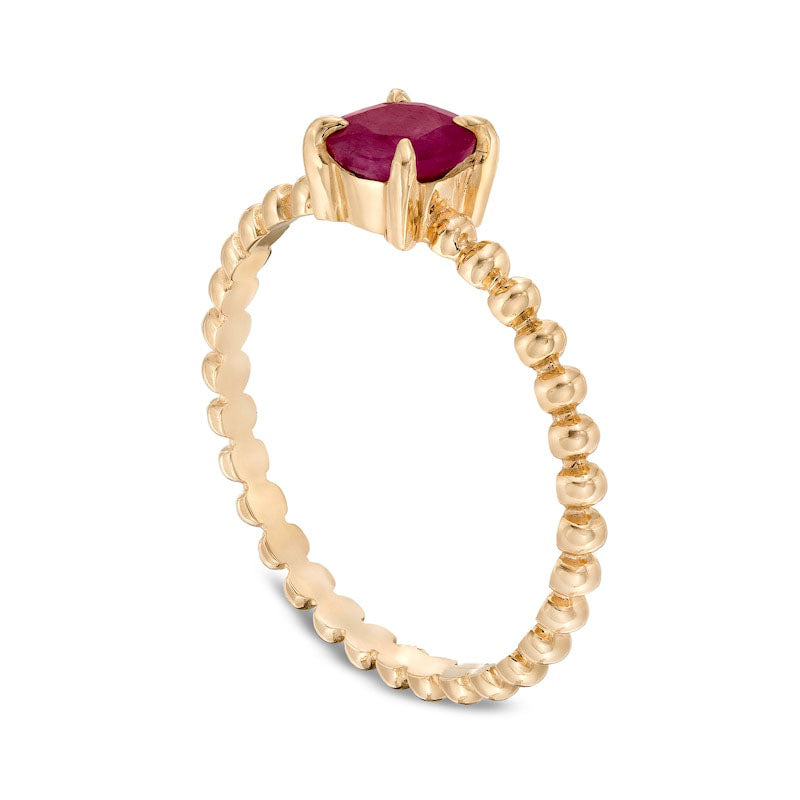 5.0mm Ruby Bead Shank Ring in Solid 10K Yellow Gold