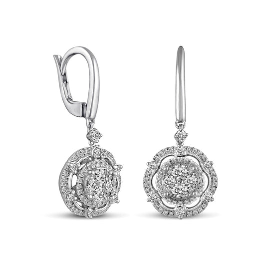 0.75 CT. T.W. Composite Diamond Scallop Frame Drop Earrings in 14K White Gold