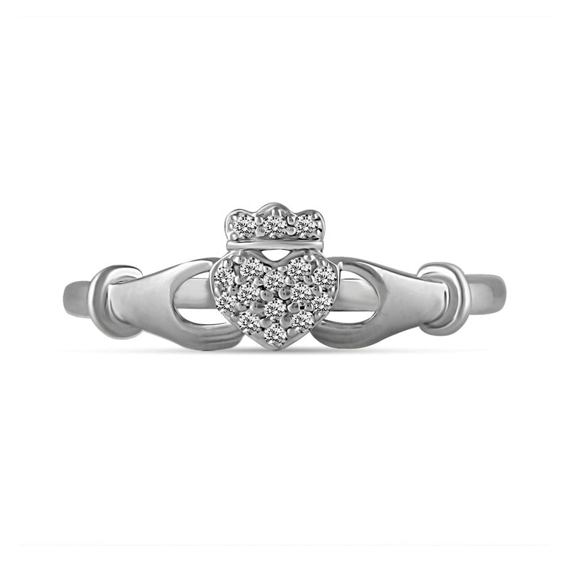 0.10 CT. T.W. Natural Diamond Claddagh Ring in Solid 14K White Gold