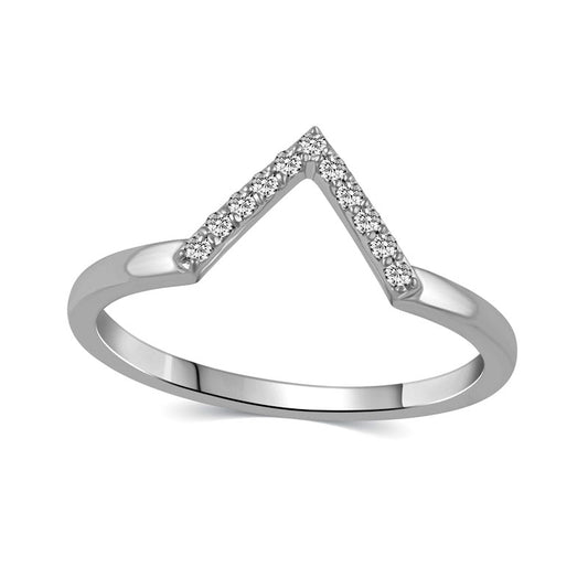 0.10 CT. T.W. Natural Diamond "V" Chevron Ring in Solid 14K White Gold