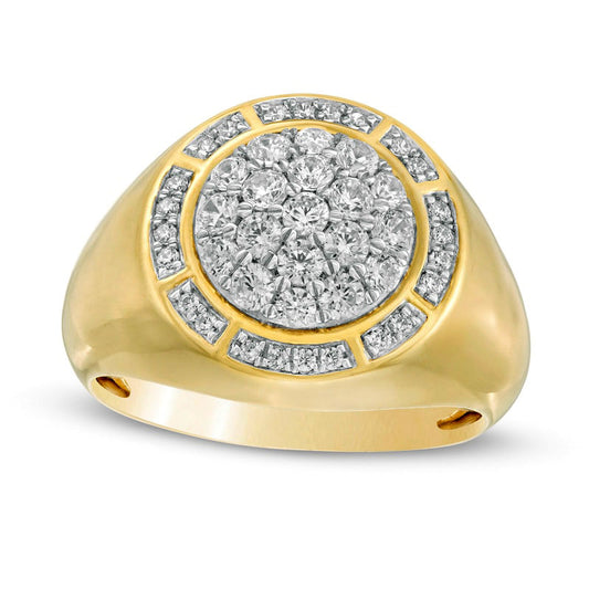 Men's 1.0 CT. T.W. Composite Natural Diamond Sunburst Frame Signet Ring in Solid 10K gold