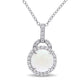 9.0mm Cabochon Opal and White Topaz Frame Doorknocker Pendant in Sterling Silver