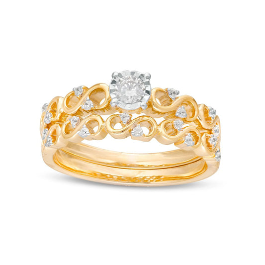 0.25 CT. T.W. Natural Diamond Infinity Bridal Engagement Ring Set in Solid 10K Yellow Gold