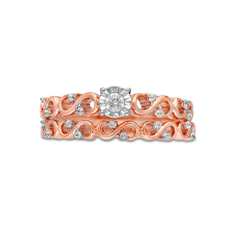 0.25 CT. T.W. Natural Diamond Infinity Bridal Engagement Ring Set in Solid 10K Rose Gold