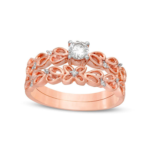 0.33 CT. T.W. Natural Diamond Open Floral Bridal Engagement Ring Set in Solid 10K Rose Gold