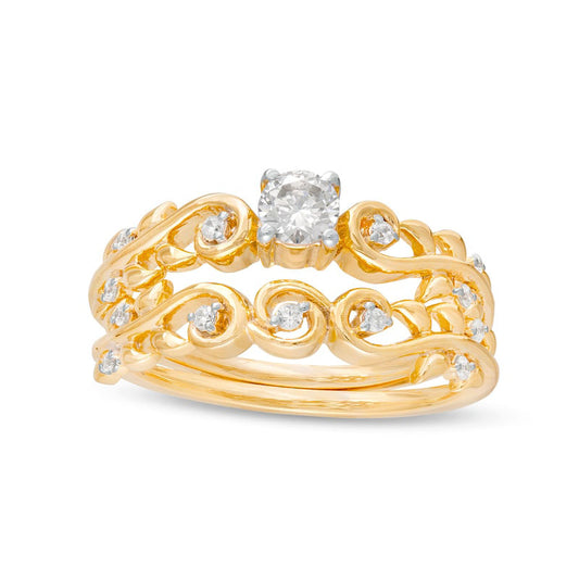 0.33 CT. T.W. Natural Diamond Vine Bridal Engagement Ring Set in Solid 10K Yellow Gold