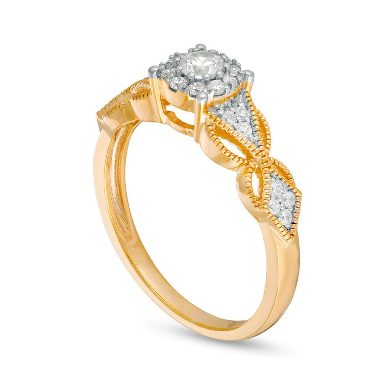 0.33 CT. T.W. Natural Diamond Butterfly-Sides Antique Vintage-Style Engagement Ring in Solid 10K Yellow Gold
