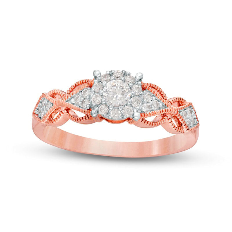 0.33 CT. T.W. Natural Diamond Butterfly-Sides Antique Vintage-Style Engagement Ring in Solid 10K Rose Gold