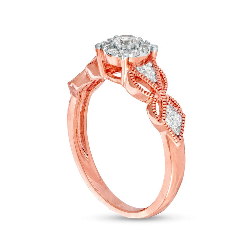 0.33 CT. T.W. Natural Diamond Butterfly-Sides Antique Vintage-Style Engagement Ring in Solid 10K Rose Gold