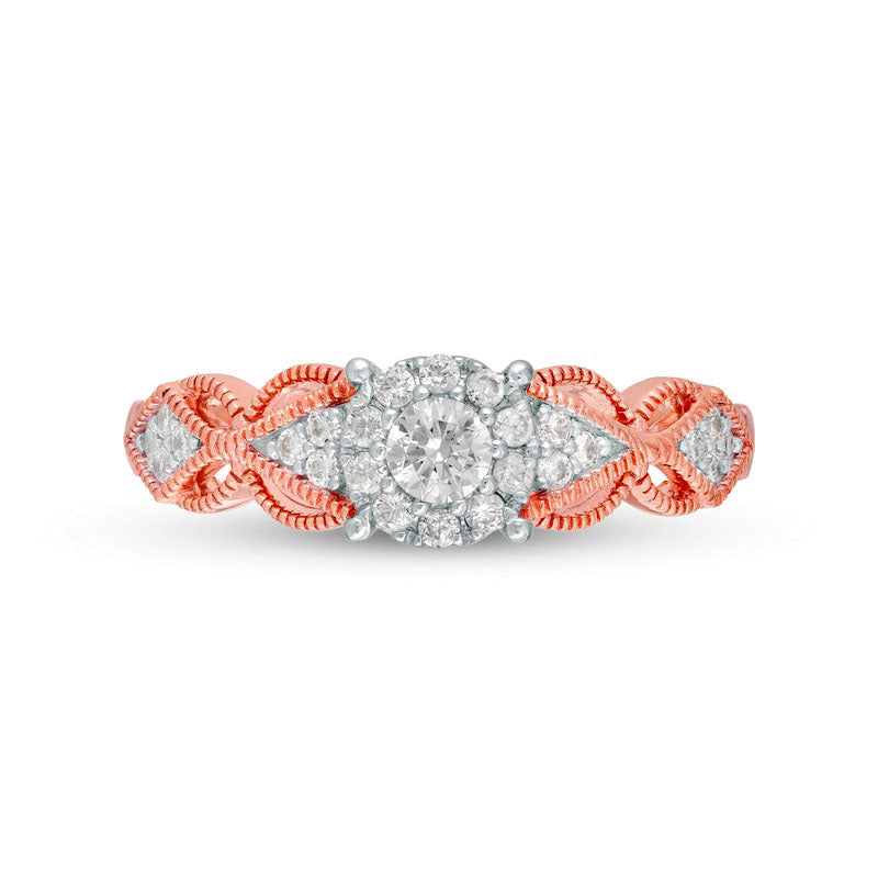 0.33 CT. T.W. Natural Diamond Butterfly-Sides Antique Vintage-Style Engagement Ring in Solid 10K Rose Gold