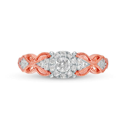 0.33 CT. T.W. Natural Diamond Butterfly-Sides Antique Vintage-Style Engagement Ring in Solid 10K Rose Gold