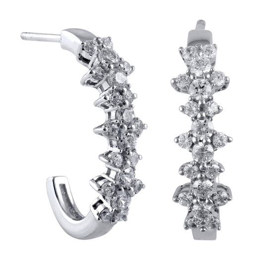 0.75 CT. T.W. Diamond Floral J-Hoop Earrings in 10K White Gold