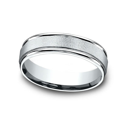 Ladies' 6.0mm Sandblast Textured Comfort-Fit Wedding Band in Solid 10K White Gold