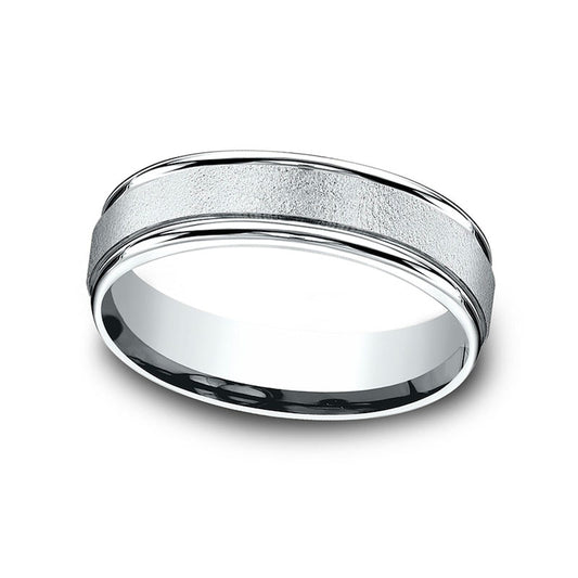 Ladies' 6.0mm Sandblast Textured Comfort-Fit Wedding Band in Solid 10K White Gold