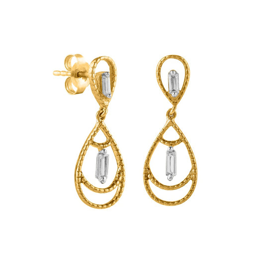 0.13 CT. T.W. Baguette Diamond Bead Teardrop Earrings in 10K Gold