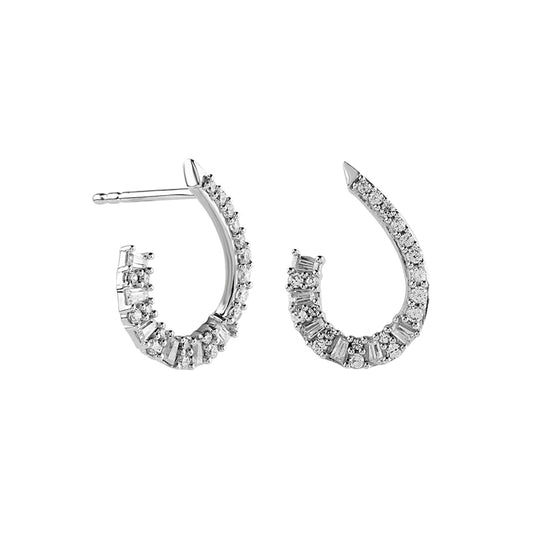 0.5 CT. T.W. Diamond Front Facing J-Hoop Earrings in 10K White Gold