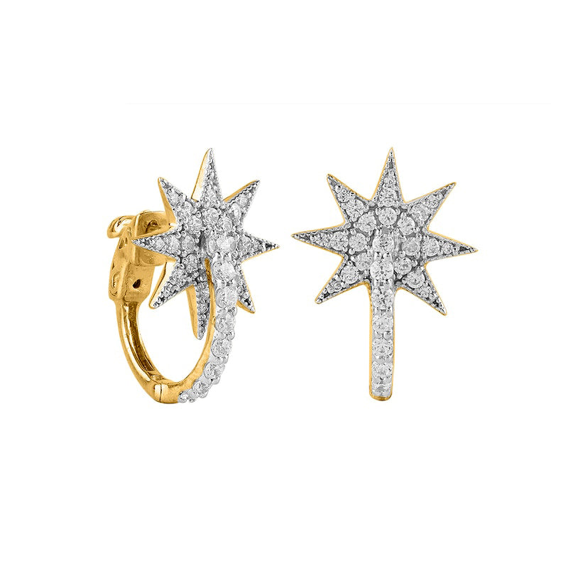 0.63 CT. T.W. Diamond Sun Hoop Earrings in 10K Gold
