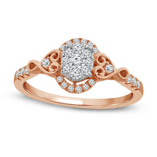 0.33 CT. T.W. Composite Natural Diamond Oval Frame Heart-Shaped Infinity Sides Promise Ring in Solid 10K Rose Gold