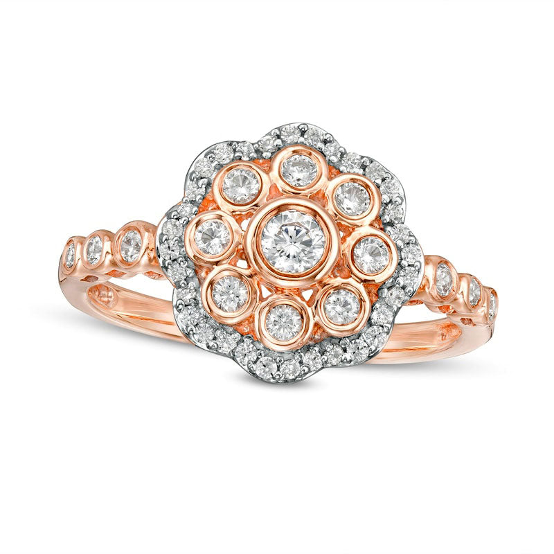 0.50 CT. T.W. Natural Diamond Bezel-Set Scallop Frame Ring in Solid 10K Rose Gold
