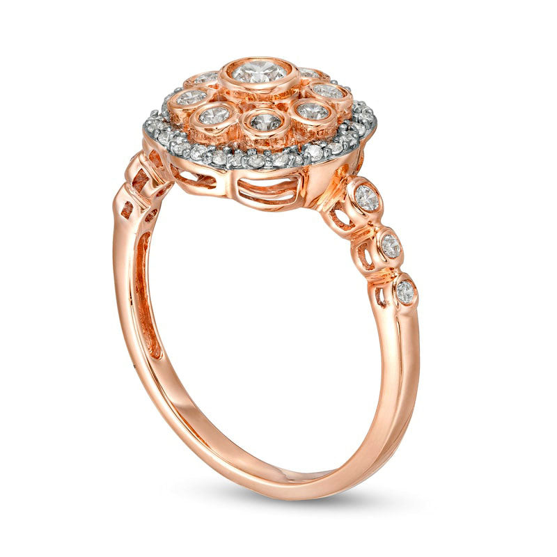 0.50 CT. T.W. Natural Diamond Bezel-Set Scallop Frame Ring in Solid 10K Rose Gold