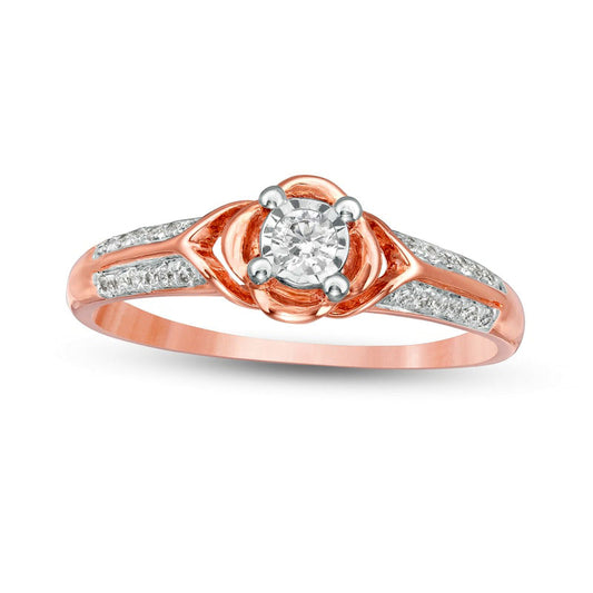 0.17 CT. T.W. Natural Diamond Collar Clover Promise Ring in Solid 10K Rose Gold