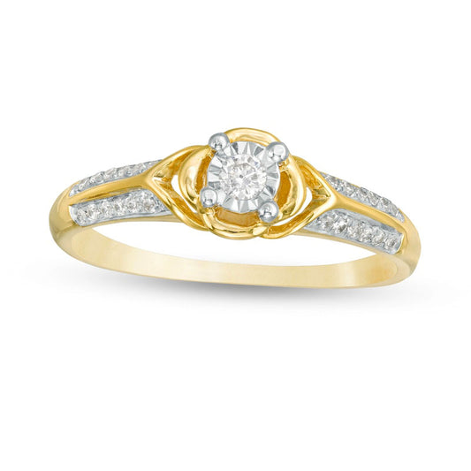 0.17 CT. T.W. Natural Diamond Collar Clover Promise Ring in Solid 10K Yellow Gold