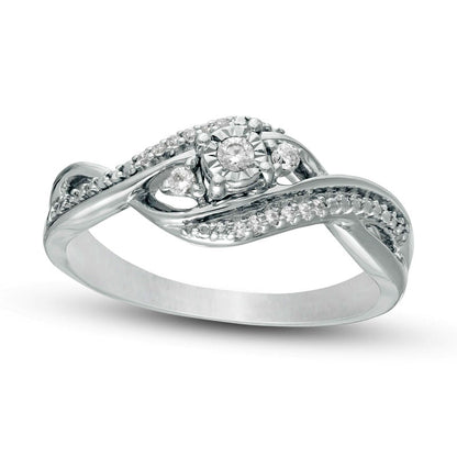 0.10 CT. T.W. Natural Diamond Three Stone Twist Shank Promise Ring in Sterling Silver