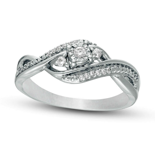 0.10 CT. T.W. Natural Diamond Three Stone Twist Shank Promise Ring in Sterling Silver