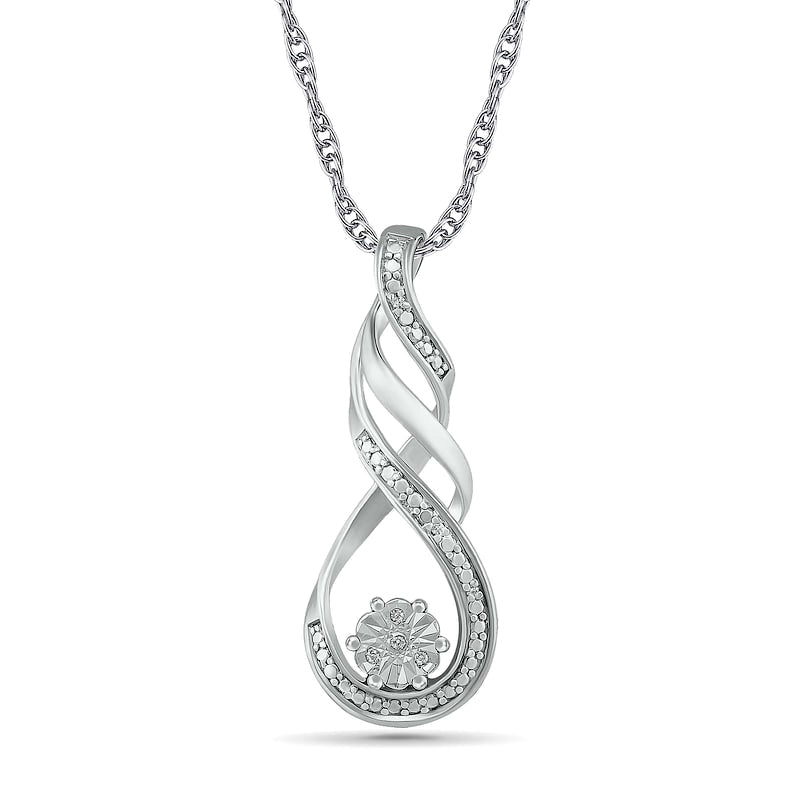 Natural Diamond Accent Cascading Twist Pendant in Sterling Silver