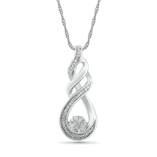 Natural Diamond Accent Cascading Flame Pendant in Sterling Silver