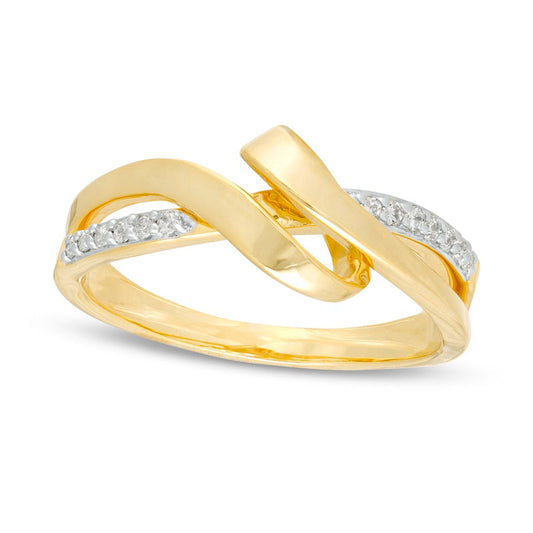 0.10 CT. T.W. Natural Diamond Ribbon Overlay Ring in Solid 10K Yellow Gold