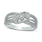 0.10 CT. T.W. Natural Diamond Frame Three Stone Bypass Promise Ring in Sterling Silver