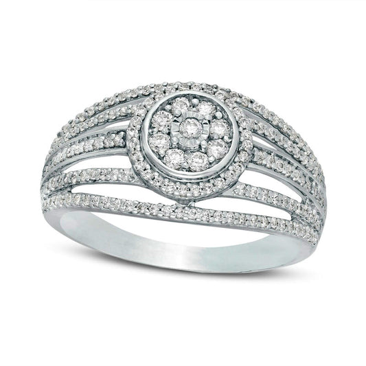 0.50 CT. T.W. Composite Natural Diamond Multi-Row Split Shank Ring in Solid 10K White Gold
