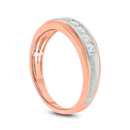 Men's 0.25 CT. T.W. Natural Diamond Multi-Texture Wedding Band in Solid 10K Two-Tone Gold