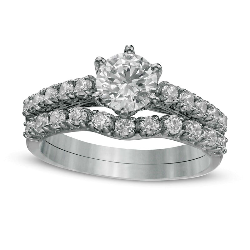 1.5 CT. T.W. Natural Diamond Bridal Engagement Ring Set in Solid 10K White Gold