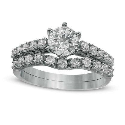 1.5 CT. T.W. Natural Diamond Bridal Engagement Ring Set in Solid 10K White Gold