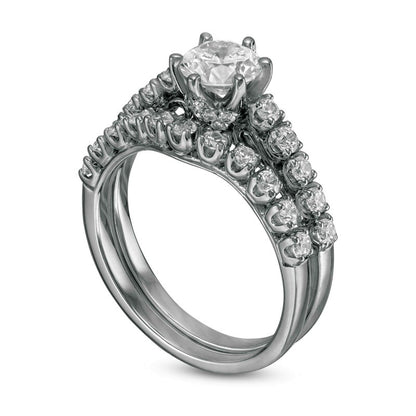 1.5 CT. T.W. Natural Diamond Bridal Engagement Ring Set in Solid 10K White Gold