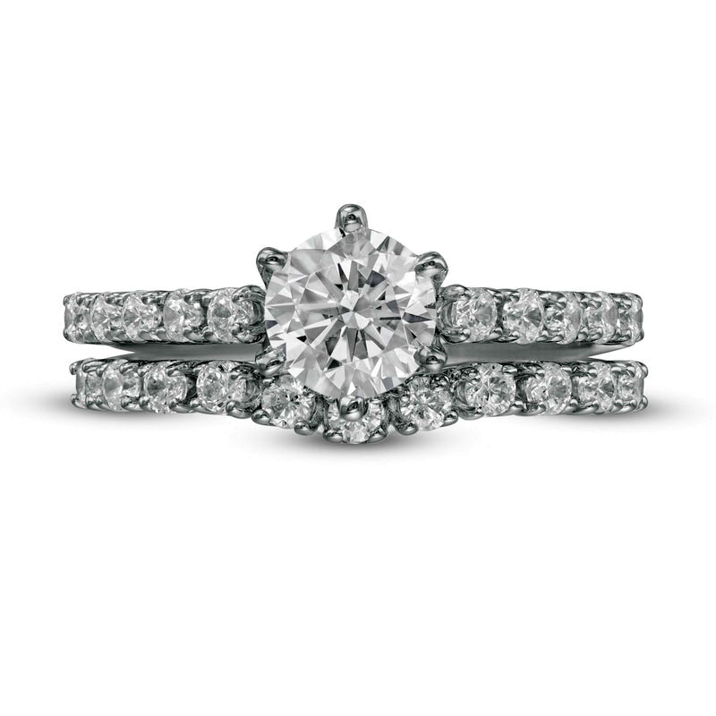 1.5 CT. T.W. Natural Diamond Bridal Engagement Ring Set in Solid 10K White Gold
