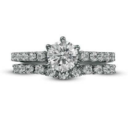1.5 CT. T.W. Natural Diamond Bridal Engagement Ring Set in Solid 10K White Gold