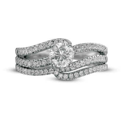 1.25 CT. T.W. Natural Diamond Wavy Bypass Split Shank Bridal Engagement Ring Set in Solid 10K White Gold