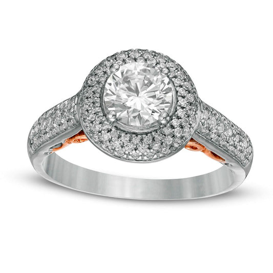 1.33 CT. T.W. Natural Diamond Frame Multi-Row Engagement Ring in Solid 10K Two-Tone Gold