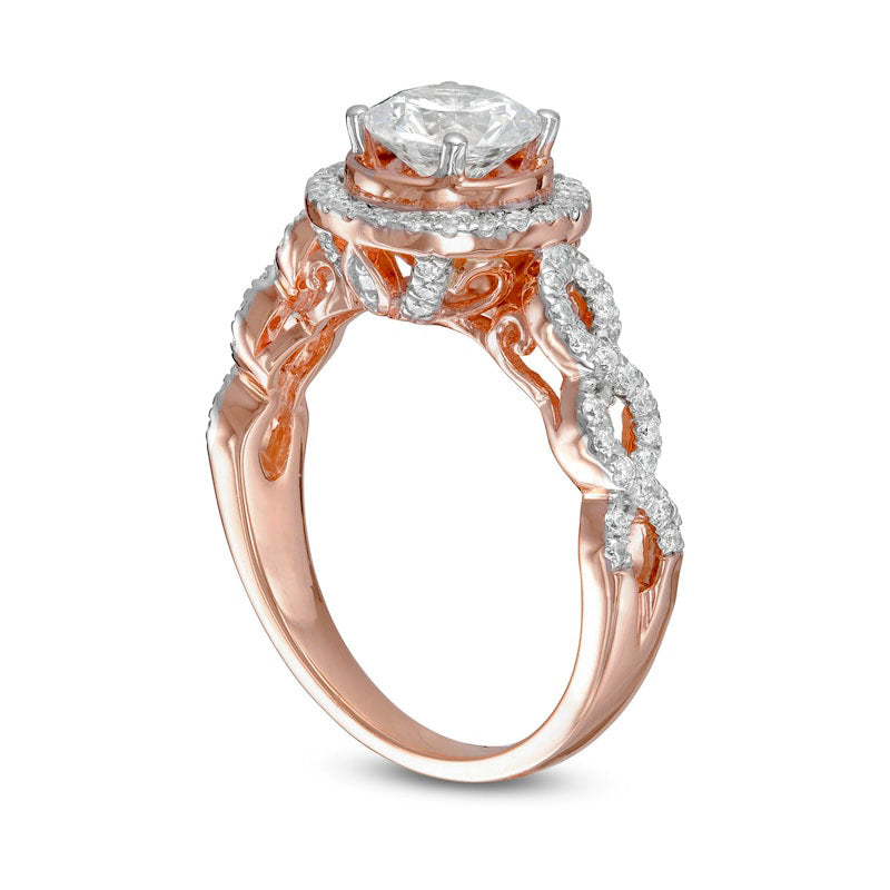 1.38 CT. T.W. Natural Diamond Frame Twist Shank Engagement Ring in Solid 10K Rose Gold