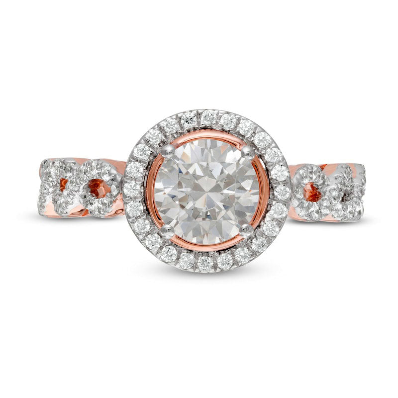 1.38 CT. T.W. Natural Diamond Frame Twist Shank Engagement Ring in Solid 10K Rose Gold