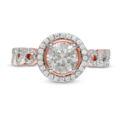 1.38 CT. T.W. Natural Diamond Frame Twist Shank Engagement Ring in Solid 10K Rose Gold