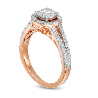 1.33 CT. T.W. Natural Diamond Frame Split Shank Engagement Ring in Solid 10K Rose Gold