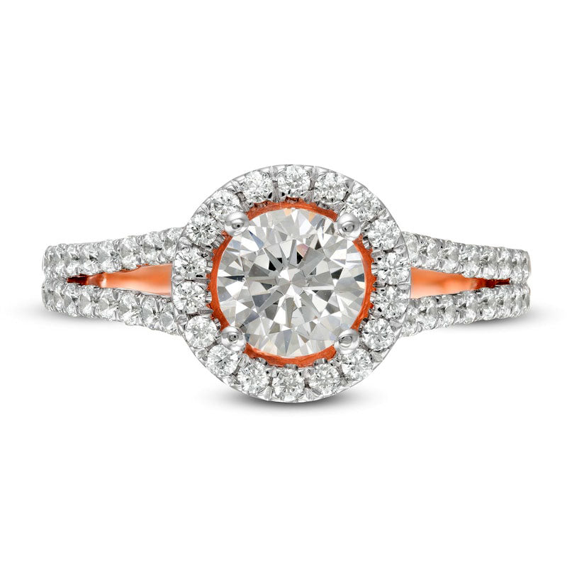 1.33 CT. T.W. Natural Diamond Frame Split Shank Engagement Ring in Solid 10K Rose Gold
