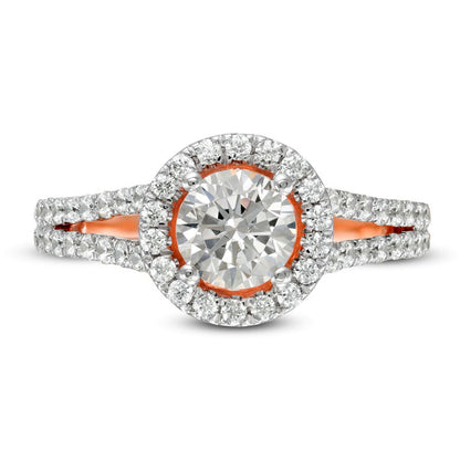 1.33 CT. T.W. Natural Diamond Frame Split Shank Engagement Ring in Solid 10K Rose Gold