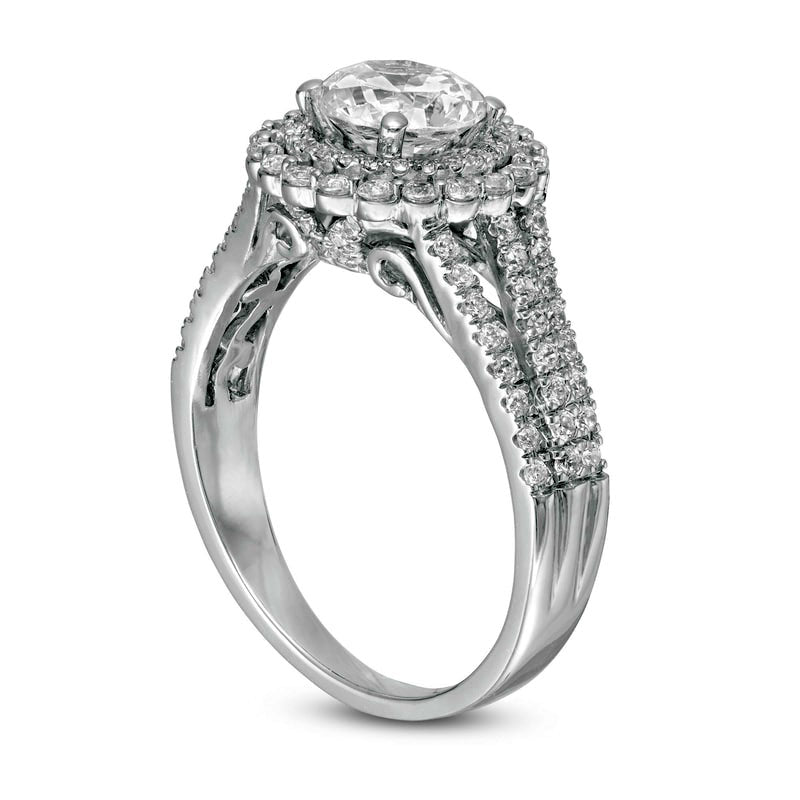 1.63 CT. T.W. Natural Diamond Frame Multi-Row Split Shank Engagement Ring in Solid 10K White Gold