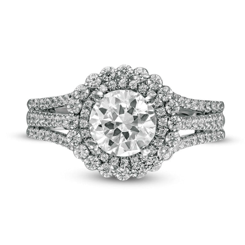 1.63 CT. T.W. Natural Diamond Frame Multi-Row Split Shank Engagement Ring in Solid 10K White Gold