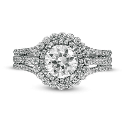 1.63 CT. T.W. Natural Diamond Frame Multi-Row Split Shank Engagement Ring in Solid 10K White Gold